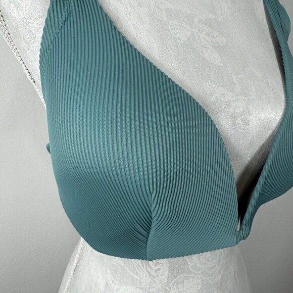 Shade & Shore Women's 38DD Padded Tie Shoulder Plunge Rib Swim Top Green - Picture 6 of 15